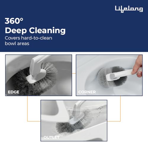 Image of Lifelong Premium Toilet Cleaning Brush with Holder | Deep Clean Toilet Bowl Scrubber Brush for Bathroom | Durable Long Handle Toilet Brush for Home, Hotel & Office Cleaning | Easy Grip Handles