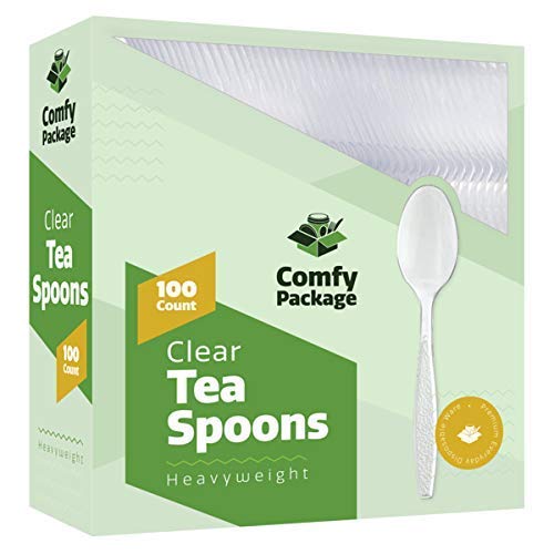 [100 Pack] Heavyweight Disposable Clear Plastic Teaspoons