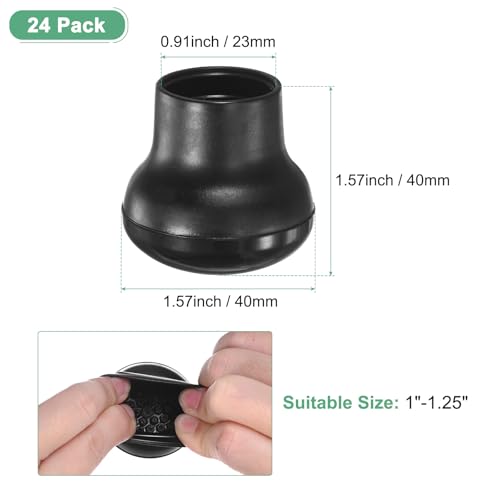 Image of M METERXITY 24-Pack Chair Leg Floor Protectors, 1 inch-1.25 inch Elastic Rubber and Plastic Round PTFE Furniture Pads for Chairs /Tables in Hardwood Floors /Tile Floors, Leg Covers [Black]