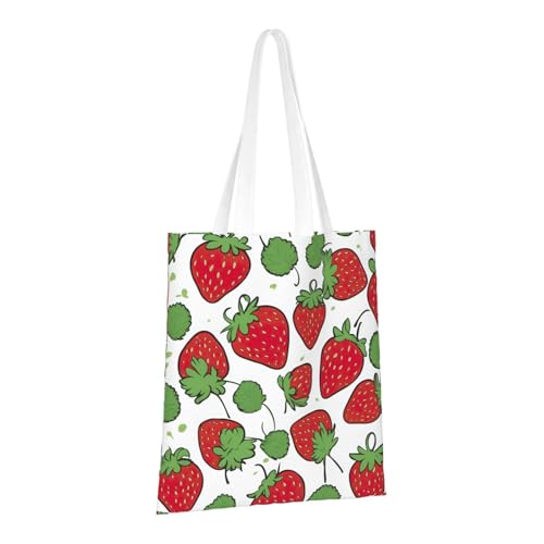 Strawberry Pattern Print Polyester Canvas Tote Bag, Worthy Shopping Bag, Ideal For Present And Daily Errands2