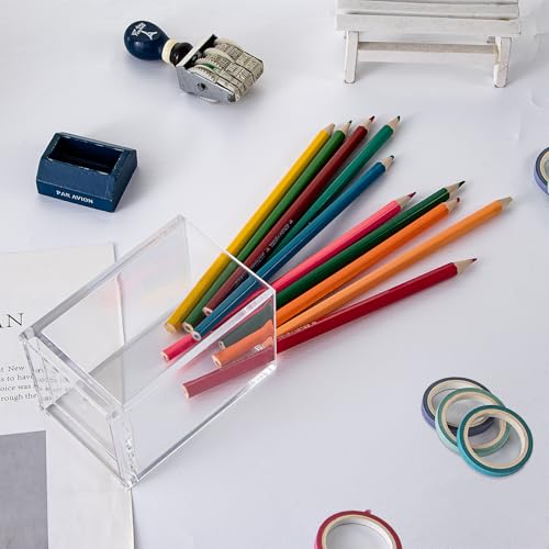Image of Acrylic Drawer Organizer, Clear 1 Compartment Makeup Organizer Transparent Plastic Makeup Brush Holder Pen Holder Jewelry Accessories Storage Acrylic Square Cube Box,2.5X2.5X3.8 Inches