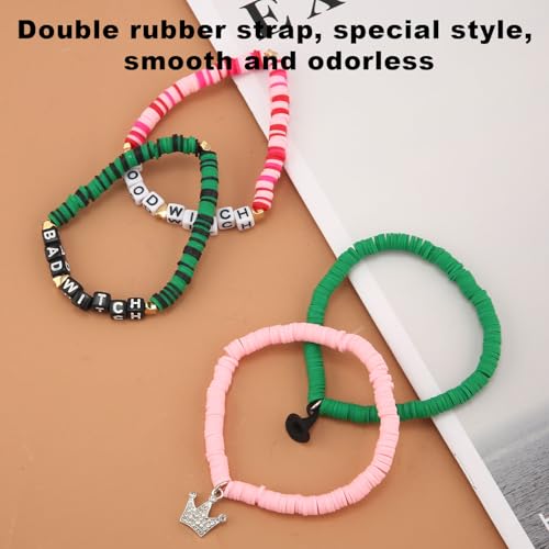 4pcs Friendship Bracelets, Witch Green Pink Stretchable Friendship Bracelet Sister Merchandise Jewelry Stuff Birthday Gifts Merch Accessories for Best Sisters Decor4