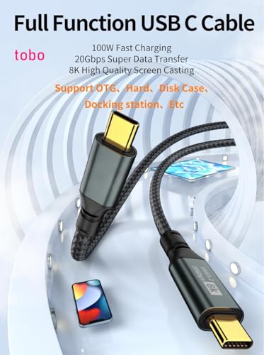 Image of Tobo USB C Monitor Cable 1M /3.2FT-8K@60Hz USB-C Video Cable-100W PD Fast Charging-USB 3.2 Gen 2 20Gbps Type-C Data Transfer, USBC to USBC Video Cable for Phone 17 16 15 Plus Pro Max,1M TD-1561CC