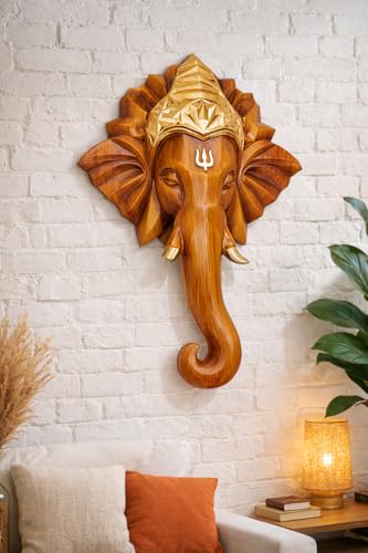 Image of REMANENCE Lord Ganesha Wall Hanging Sculpture | HIPS Plastic Wood Finish Ganesh Wall Sculpture | Wall Mount Decorative Idol for Home, Office, Temple Decor (20 x 15 x 5 Inch)