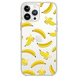 iPhone 13 Pro Max Case (6.7 inch),Blingy's Fun Banana Pattern Cute Cartoon Design Tropical Fruits Style Transparent Soft TPU Protective Clear Case Compatible for iPhone 13 Pro Max 6.7" (Banana Style)