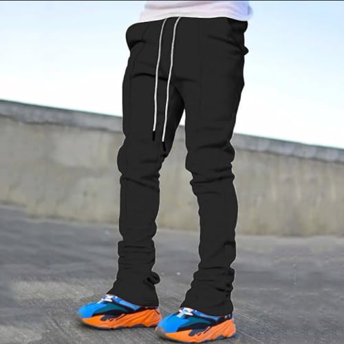 Mens Sports Casual Four Season Long Flared Trousers Slim Fit Tie Elastic Waist Solid Color Trousers 8 Year3