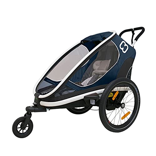 bike trailer wheel - Hamax Outback One Seat Reclining Multi-Sport Child Bike Trailer + Stroller (Jogger Wheel Sold Separately) (Navy/White)