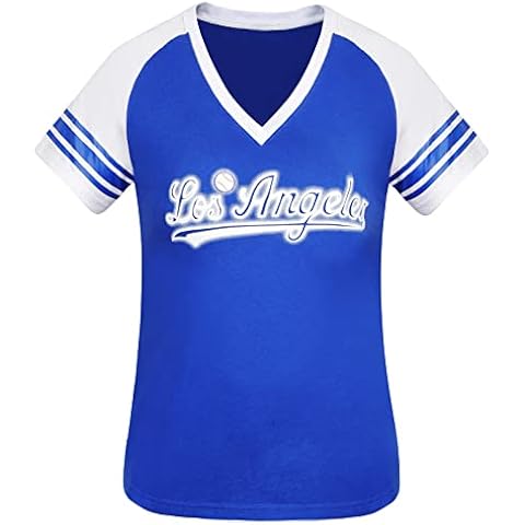 Geneisteck Womens Los Angeles City Baseball V Neck Fans Raglan Athletic T-Shirts - Blue & White (Size:XL) Cover