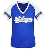 Geneisteck Womens Los Angeles City Baseball V Neck Fans Raglan Athletic T-Shirts - Blue & White (Size:L)