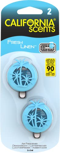 California Scents - Ambientador de Coche con Fragancia, Olor y Esencias a Lino Fresco, Mini difusores, 2 Unidades, Color Standard, Lino Fresco