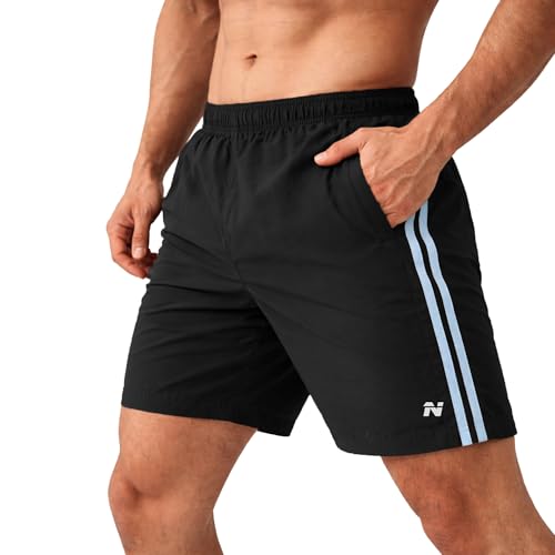 Image of NINQ Men's Sports Shorts with White Side Patti Design | Running Shorts for Men Gym Shorts for Men Workout | Stylish Mens Shorts Casual Wear Sports Shorts.