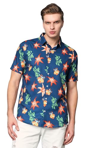 Image of Mens Printed Casual Shirts Short Sleeves Button Down Tropical Shirts