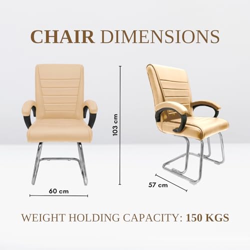 Image of activa Executive Office Visitor Chair | Ergonomic Relax Chair for Study, Home, Reception| Comfortable Cushioned Seat Back, Double Pipe Frame with Arm Rest Guest Seating (1, Beige, Regal)