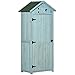 Outsunny Gartenschrank Holz, Geräteschuppen wetterfest 77x54,2x179cm, Gerätehaus mit Tür, Satteldach, Geräteschrank mit Böden, Werkzeugschrank Gartenschuppen für Garten, Terrasse, Hellblau+Grün
