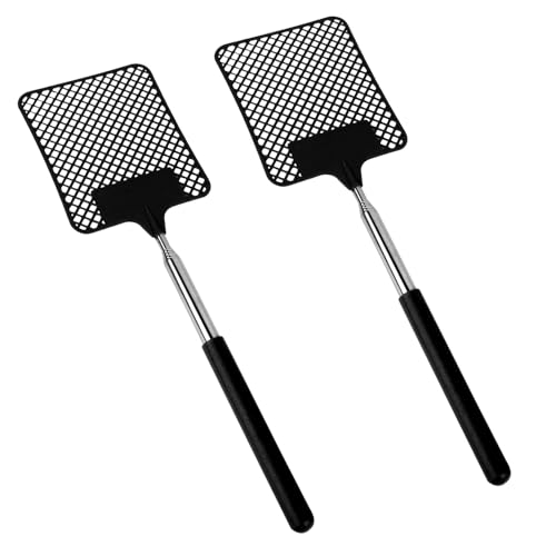 2 Stück Fliegenklatsche Ausziehbar, Fliegenklatsche Stabil, Edelstahl Metall Fly Swatter, Quadrat Fliegenklatschen, für Verwendet, Um Fliegen, Wespen, Mücken Und Andere Insekten Abzuwehren