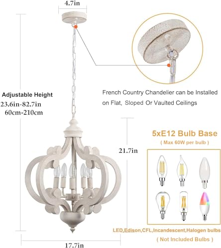 Yczhcc ZJD00037-4-B+D-CA Wooden Farmhouse Chandelier, 5 Lights Antique Distressed White Cottage French Country Chandelier Ceiling Light Fixture Vintage Rustic Pendant Light thumb #2