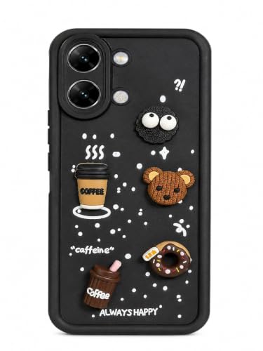 Image of Bintage Cute Fun Taddy Cartoon 3D Ball Bear Milk Cake Coffee Silicon Case Full Body & Camera Protection Back Cover Compatible for Vivo Y11 5G / Vivo Y21 5G - Black
