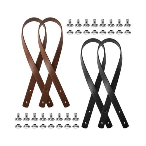 LATRAT Confezione da 4 manici per borsa in pelle con rivetti, manici per borsa resistenti, manici intercambiabili in pelle PU per borse all'uncinetto, borse fai da te, lunghezza
