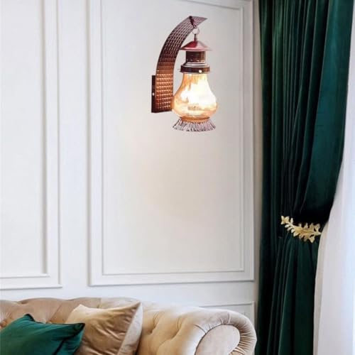 Image of Cherry Wall Light Lantern for Home Decor, Vintage Metal & Glass Indoor Lamp, Rustic Wall Mounted Light, (Bulb not Included) Pack of 1