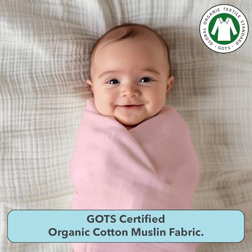 Image of The White Cradle Baby Swaddle Wrap for Newborn, Organic Muslin Blanket Pink