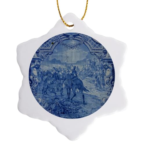 3D Rose ORN_227802_1 Portugal-Lisbon-Azulejo-Painted Blue Tile Snowflake Ornament, 3"