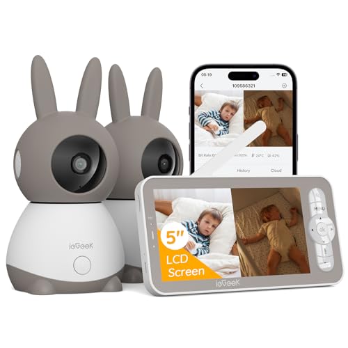 ieGeek 2K/3MP 5 Babyphone 2 Caméra Bebe,PTZ 360° Baby Phone Vidéo connecté Smartphone,...