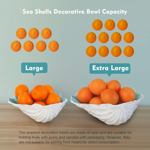 Extra Large Clam Shells Decorative Bowl-Turquoise Sea Shells Decorative Storage Bowls for Coastal Beach theme house table centerpiece decorations & Nautical decorations for coffee table -12.4"-1PC - Image 7