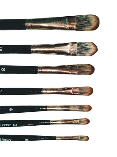 Image of Synthetic Filbert Paint Brush Set | Premium Artist Brushes for Acrylic, Oil & Watercolor Painting, Smooth Color Blending, Curved Stroke Detailing & Creative Art | Sizes 0-12, Set of 7