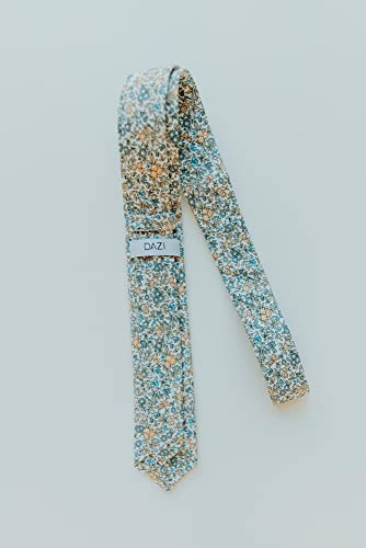 Image of DAZI Men's Skinny Tie Floral Print Cotton Necktie, Great for Weddings, Groom, Groomsmen, Missions, Dances, Gifts.