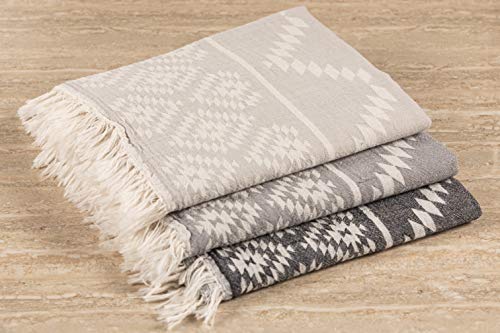 Anatolia Towel 100% Cotton Multi-Purpose Turkish Towel (35x70 in) Beach Towel, Bath Towel, Bath Sheet, Peshtemal, Fouta, Pareo, Sarong, Throw - Aztec Design, Quick-Dry, Sand-Resistant (Turquoise)