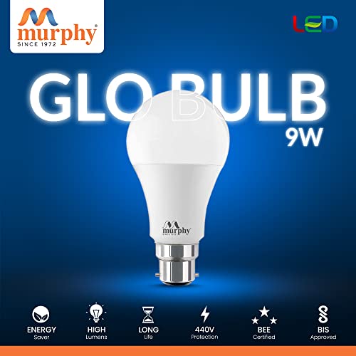 Image of Murphy 9W B22D BEE 3 Star Rated LED Cool Day White Bulb, Pack of 8 (GLO)
