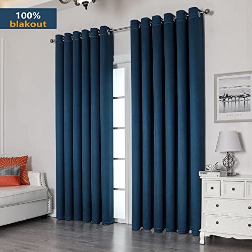100% Blackout Eyelet Curtains Blue - Thermal Insulated & Noise Reducing, Thick Short Curtains for Kidsroom and Bedroom, Lined Blackout curtains, Room Darkening Curtains, 46 x54 inch 2 Panels - Image 3