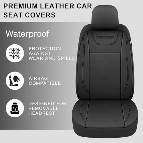 CAROMOP Premium PU Leather Car Seat Covers Full Set,Waterproof Split Bench Covers for Cars, Universal Car Interior Covers Seat Protectors for Sedans SUVs Pick-up Trucks(Black) - Thumbnail 6