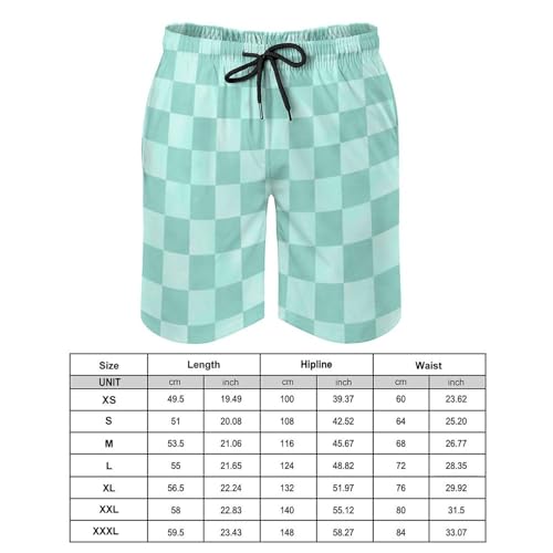 Hawaiian Shorts for Men - Comfy Mint Checker Print Mens Swim Trunks Bathing Suits with Mesh Lining2