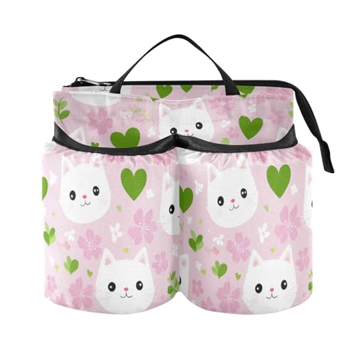 Image of Luggage Cup Holder for Suitcases Free Hands Suitcase Cup Holder Travel Luggage Drink Holder Portable Luggage Cup Caddy Bag Carrier with Handle Pink Cute Sakura Cat Faces Hearts