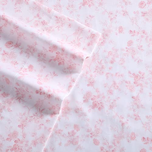 Image of Laura Ashley - King Sheet Set, Buttery-Soft Bed Sheets with a Naturally Silky Smooth Cotton Sateen Lightweight Feel - Matching Pillowcases & Fitted Sheet (Bella Pink)