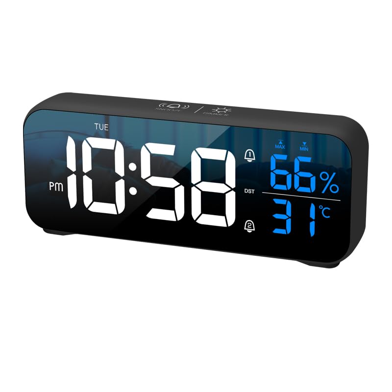 OWYELO Sveglia Digitale da Comodino a LED, Orologio da Tavolo a Corrente con Funzione Snooze, Schermo Grande da 6,7" con 2 Allarme, 12/24 Ore per Ufficio Camera da Letto, 2 Porte di Ricarica USB, Nero
