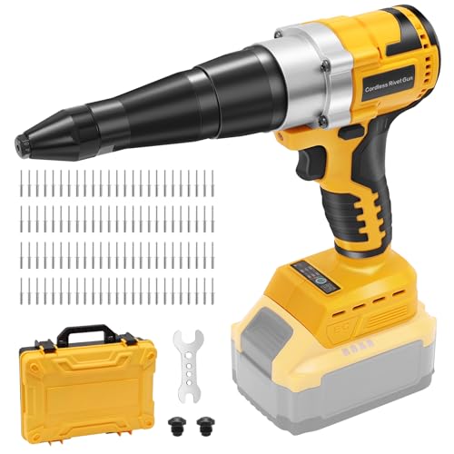 Cordless Rivet Gun Compatible with Dewalt 20V Max Battery, Brushless Electric Automatic Riveter for Rivets 1/8'', 5/32'', 3/16", Rivet Tool with 100PCS 5/32'' Rivets for Metal, Plastic (No Battery) by Labfintom - Used condition - US$48.52