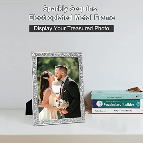 Iziddo 8X10 Picture Frames Set Of 2, Silver Sequins Bling Glitter Photo Frame, Made Of Metal And Real Glass, For Wall Or Tabletop Display (Silver, 8X10 #TOP3