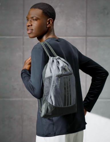 Image of adidas Alliance Sackpack - Drawstring Backpack for Sports, Small Gym, Twill Onix Grey /Black /3, One Size, Alliance Sackpack - Drawstring Backpack Small Bag for Men and Women