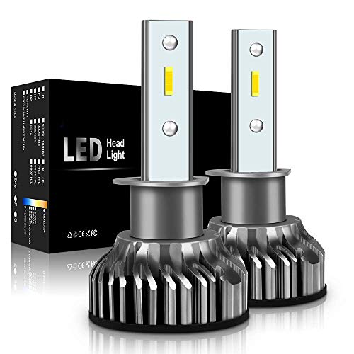 Bombilla H1LED Coche, 10000LM Faros Delanteros Bombillas para Moto, Reemplazo de la Luz Halógena, Xenon Blanco 6000K 12V, 1 par (H1)