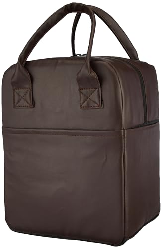Image of Amazon Basics Artificial Leather Medium Lunch Bag | Leakproof, Stylish & Organized for Office, School, College & Travel