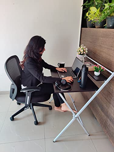 Image of BLUMUNO X-Plus Folding Table /Sturdy Work Table for Home, Study, Office & Work from Home / 18mm Engineered Wood Top wfh Essential /Foldable Multipurpose Table /Home Office Desk - (Walnut Finish Black)