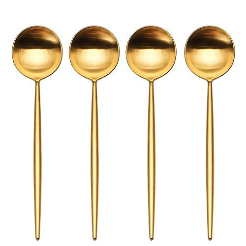 LEKOCH Cena de Acero Inoxidable Cuchara de Postre 7 Pulgadas Set de 4 (Dorado)