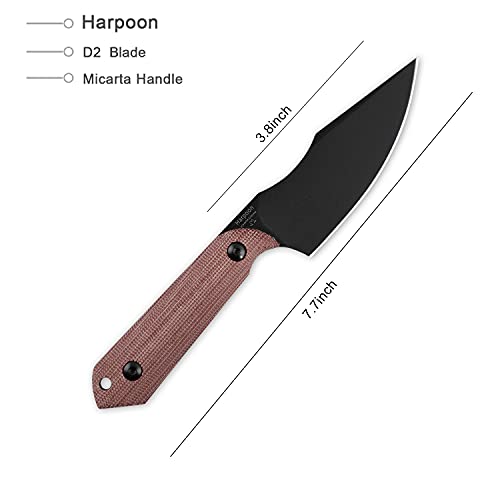Kizer/Maverick Customs Harpoon Fixed-blade Knife D2 Blade with Red Micarta Handle - 1040E1