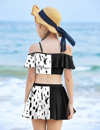 Arshiner 3 Piece Tween Girls Swimsuit Ruffle Sleeve Athletic Tankini Sport Swimwear with Swimming Skirt3