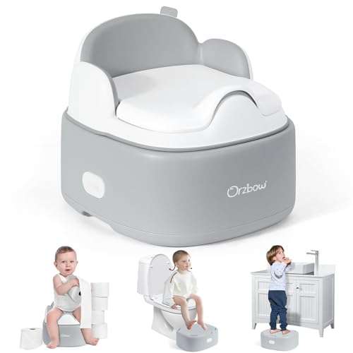 Orzbow 3 en 1 Orinales Infantiles, Multifuncional Adaptador WC Niños con Taburete Infantil, Almacenable Reductor WC Niños, Diseño Minimalista, Fácil de Limpiar, Suave y Sin Rebabas, Gris
