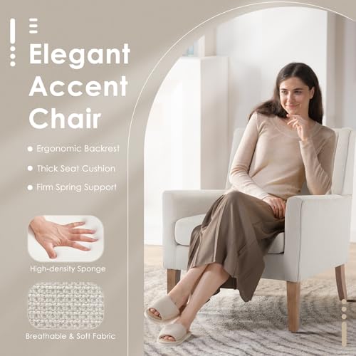 Modern Wingback Living Room Chair with Wood Legs in Beige
