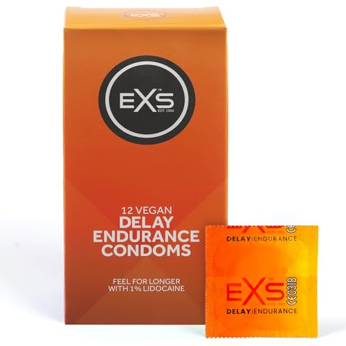 EXS | Delay Condoms | Natural Latex & Silicone Lubricated | Vegan | 12 Pack