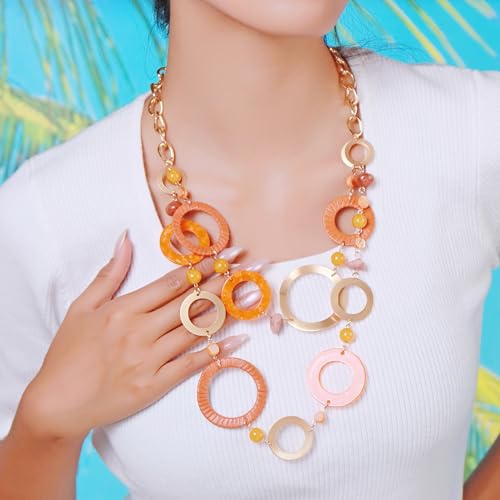 Bocar Layered Collar Necklace Statement Circle 2 Strand Chain Jewelry Necklaces Trendy for Women Gift2